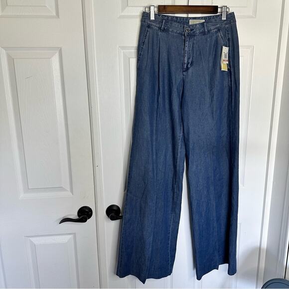 MICHAEL Michael Kors Chambray Wide Leg Pants new size 2 Flowy for Summer - Picture 3 of 16